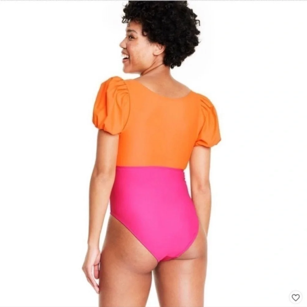Tabitha Brown X Target Color Block Puff Sleeve Tie-Front Swimsuit XXS NWOT